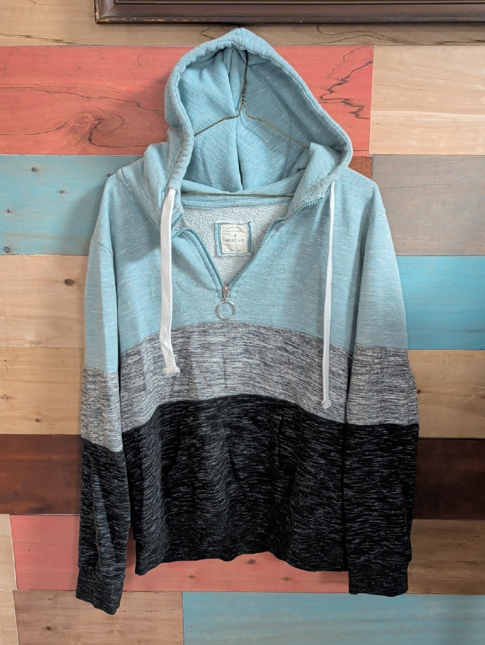 Men's Colorblock Half-Zip Hoodie - Aqua, Gray & Black
